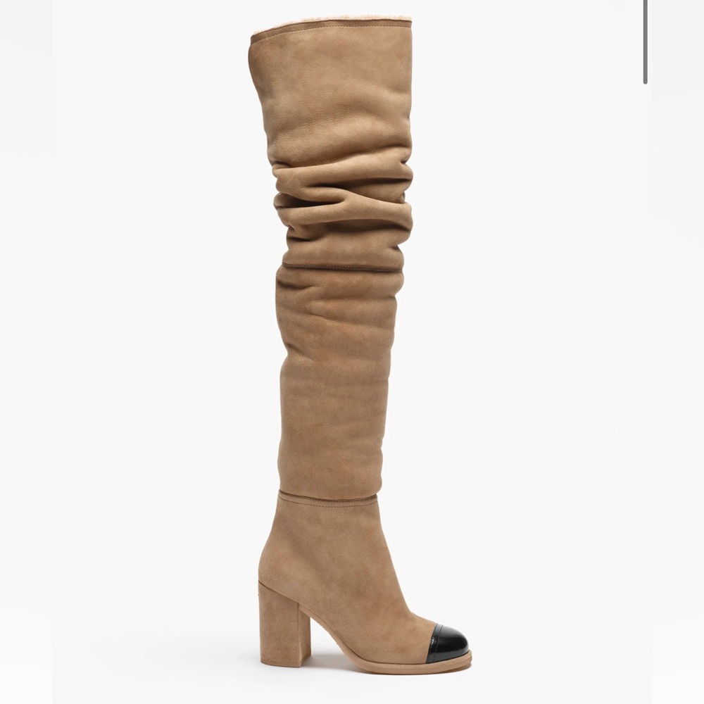 CHANEL Shearling OTK Boots sz 38